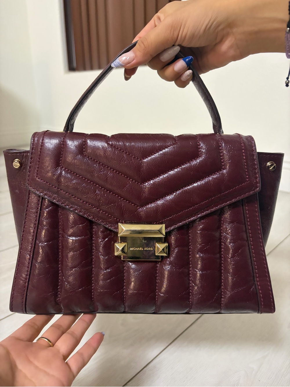 Michael Kors Wine Quilted Top-Handle Satchel - send me your offers !!